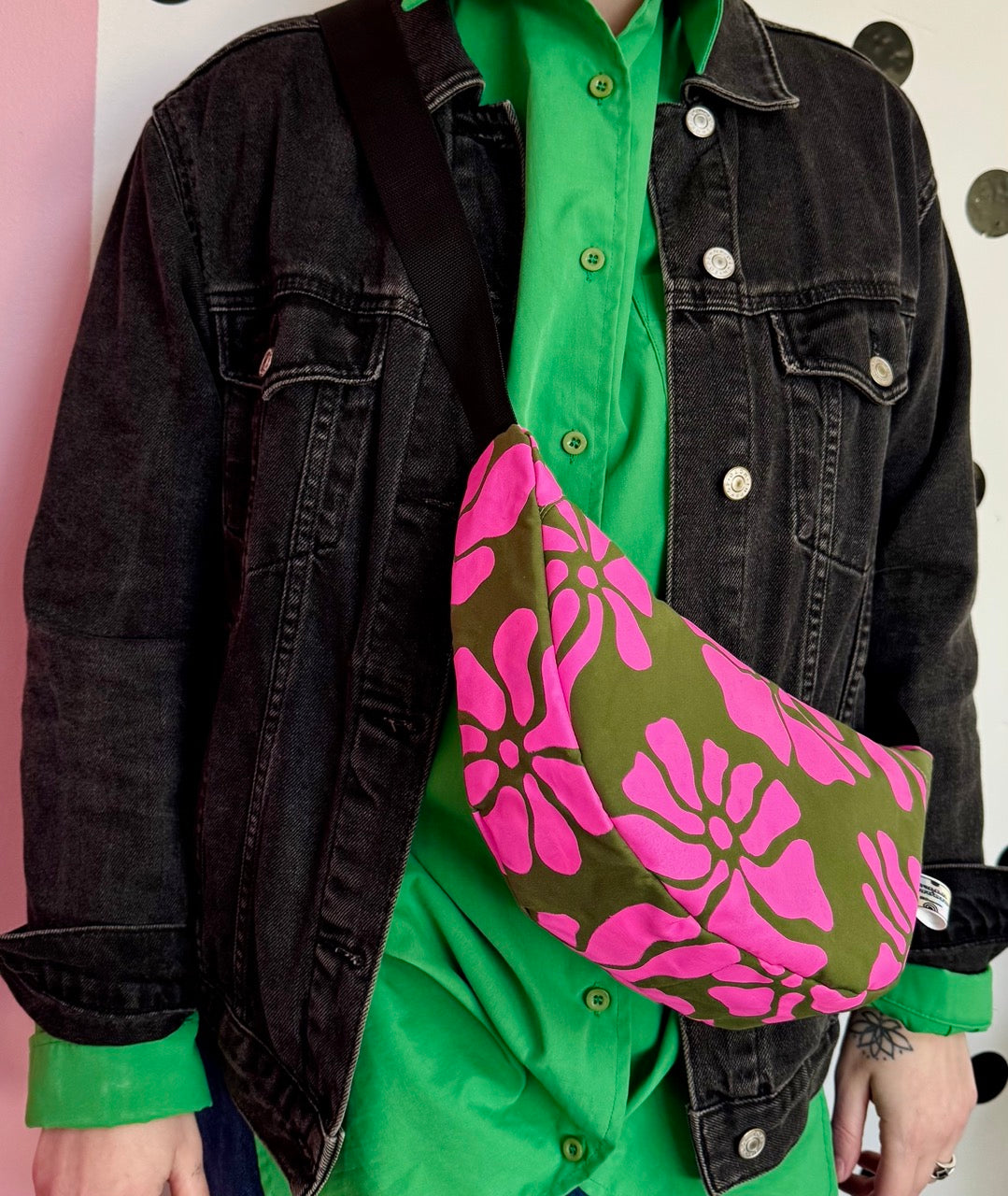 Floral Pattern Sling Bag | Crossbody Bag | Adjustable Waxed Cotton Bag