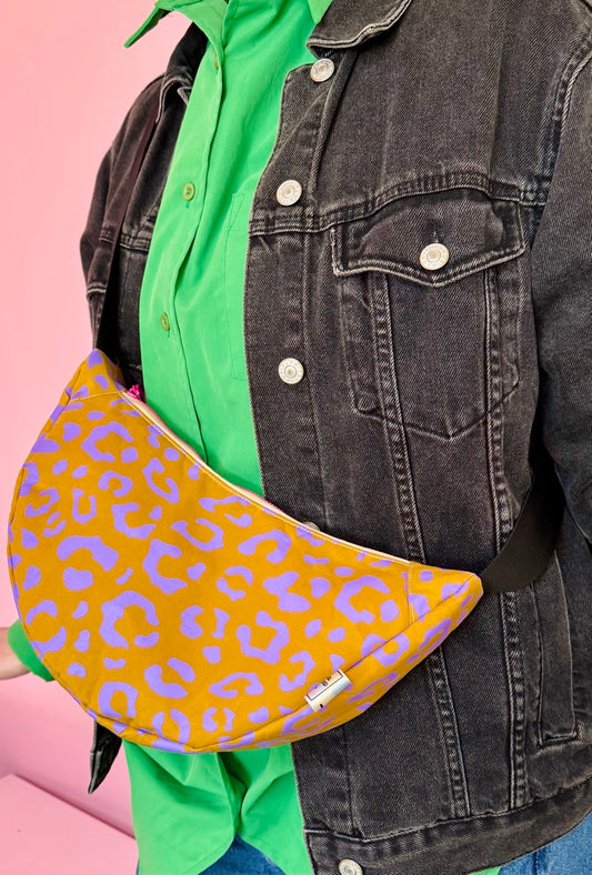 Leopard Print Sling Bag | Crossbody Bag | Adjustable Waxed Cotton Bag