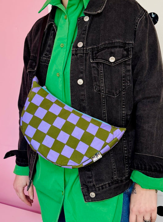 Checkered Pattern Sling Bag | Crossbody Bag | Adjustable Waxed Cotton Bag