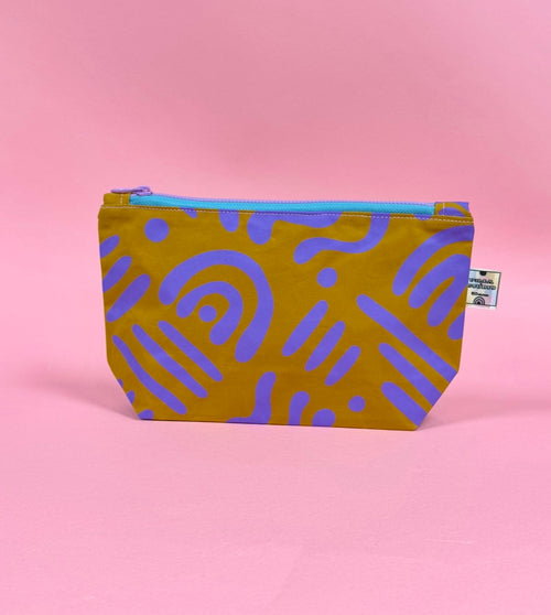 Abstract Print Waxed Cotton Cosmetic Bag | Eco-Friendly Beauty Organiser for Travel and Daily Use
