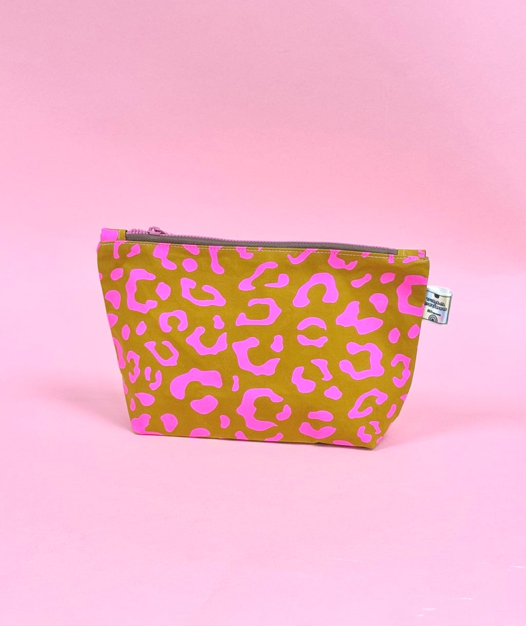 Leopard Print Waxed Cotton Cosmetic Bag | Eco-Friendly Beauty Organiser for Travel and Daily Use