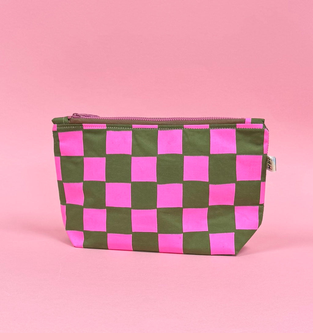 Handprinted Waxed Cotton Cosmetic Bag | Eco-Friendly Beauty Organiser for Travel and Daily Use