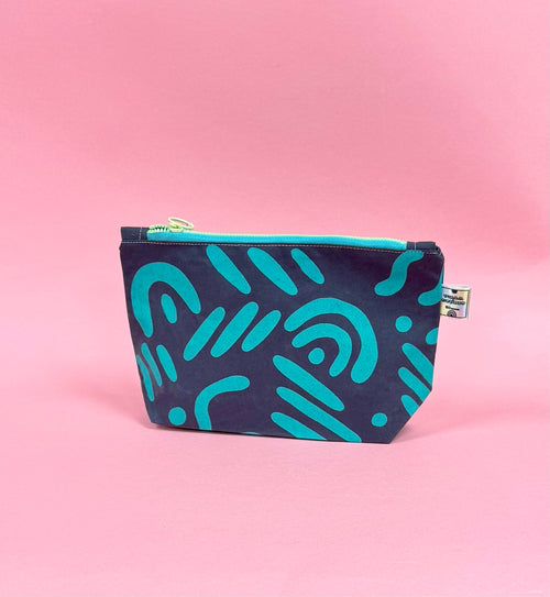 Abstract Print Waxed Cotton Cosmetic Bag | Eco-Friendly Beauty Organiser for Travel and Daily Use