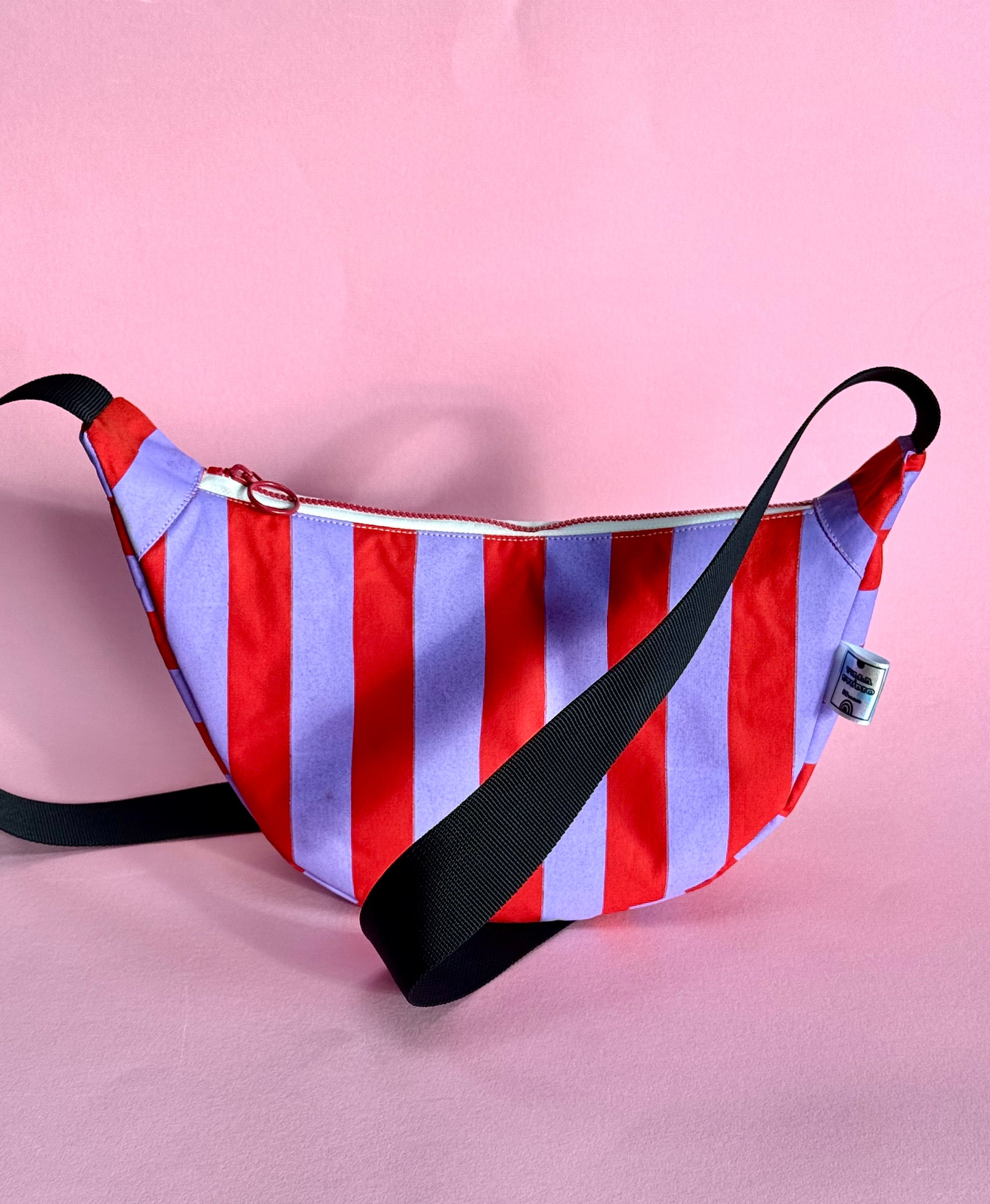 Purple and Red Sling Bag | Crossbody Bag | Adjustable Waxed Cotton Bag |Stripy Pattern Bag