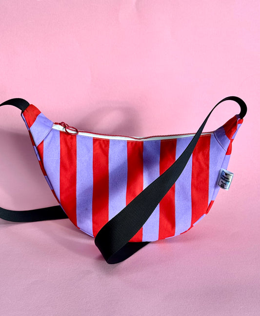 Purple and Red Sling Bag | Crossbody Bag | Adjustable Waxed Cotton Bag |Stripy Pattern Bag