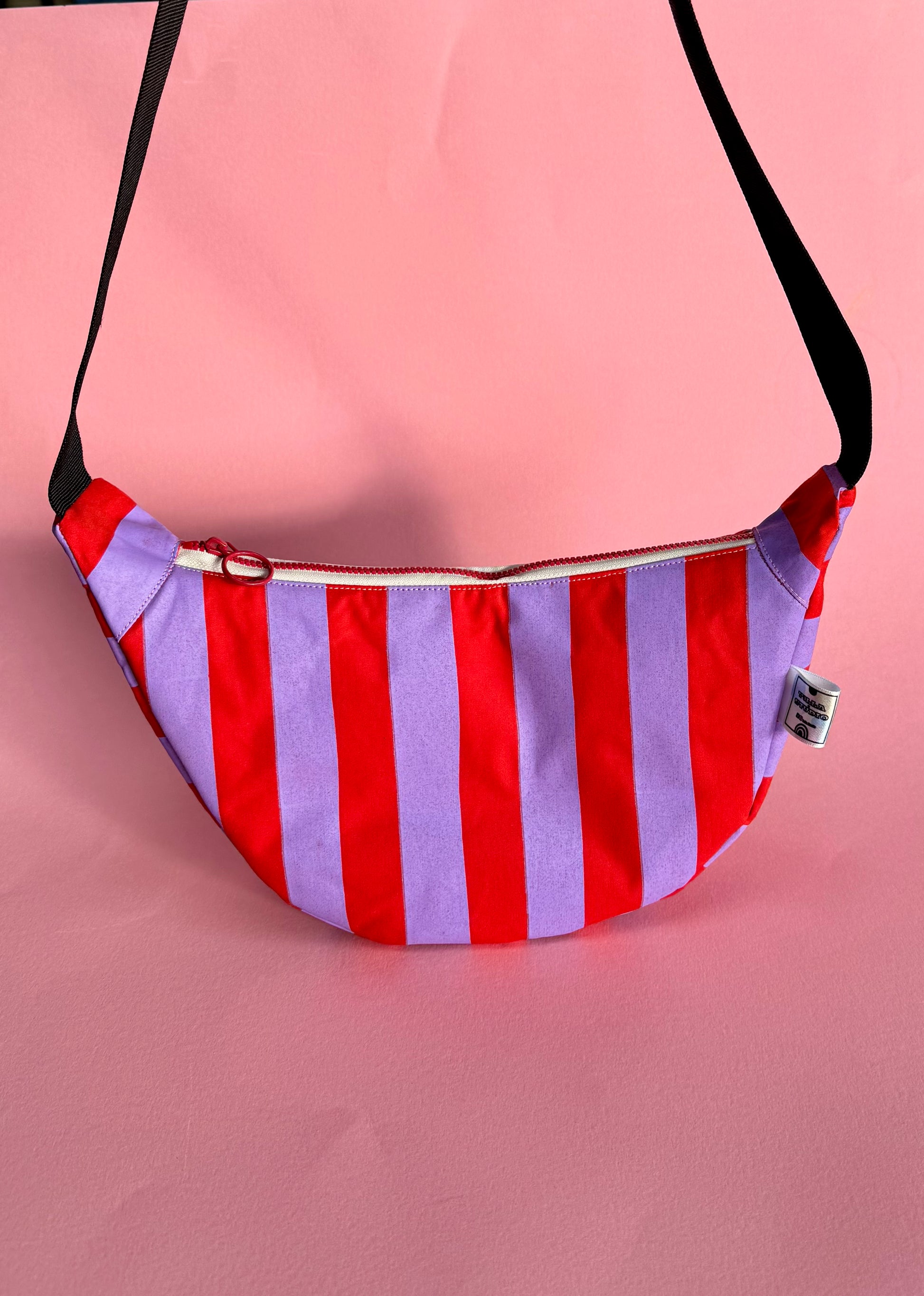 Purple and Red Sling Bag | Crossbody Bag | Adjustable Waxed Cotton Bag |Stripy Pattern Bag