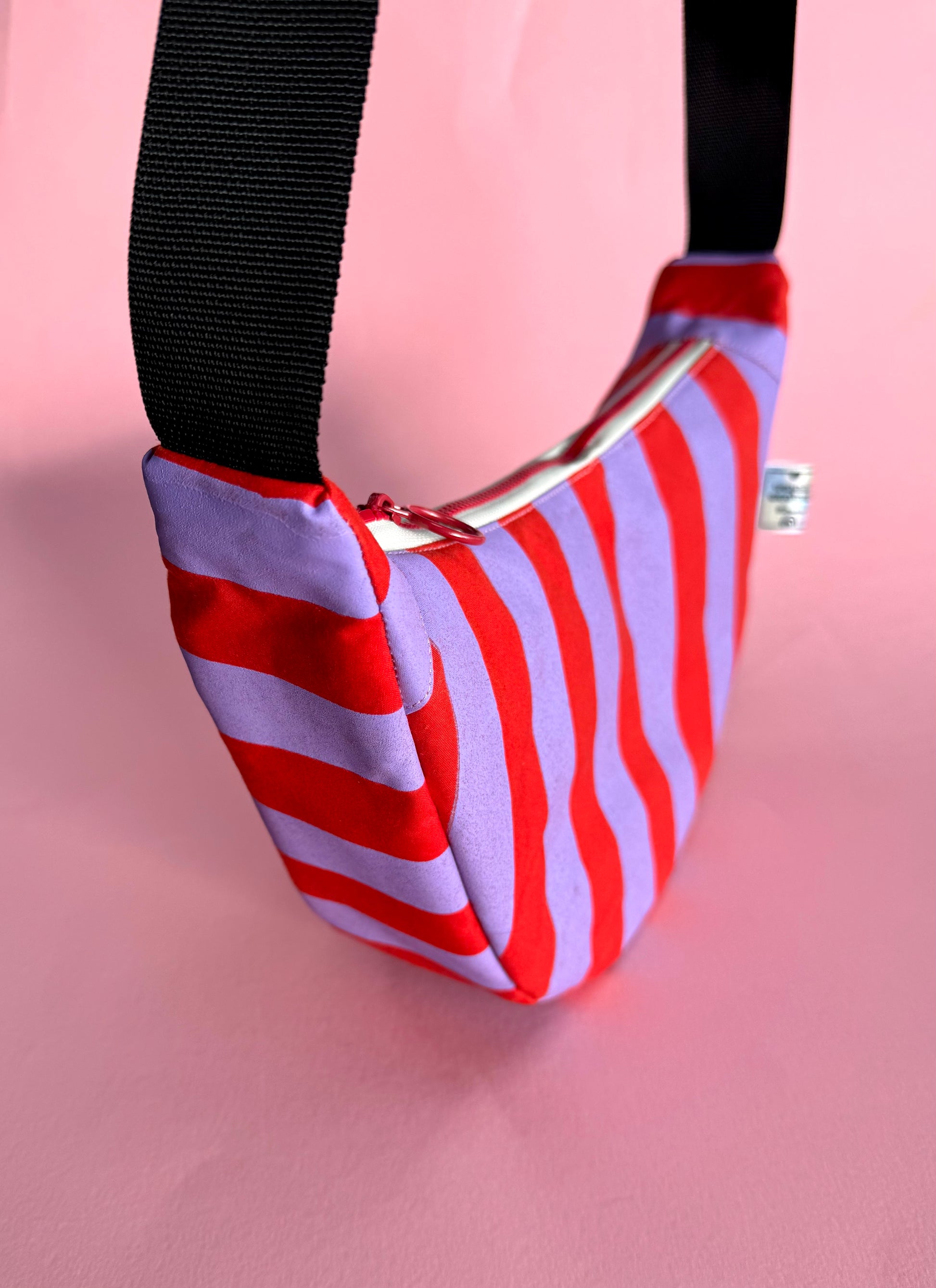 Purple and Red Sling Bag | Crossbody Bag | Adjustable Waxed Cotton Bag |Stripy Pattern Bag
