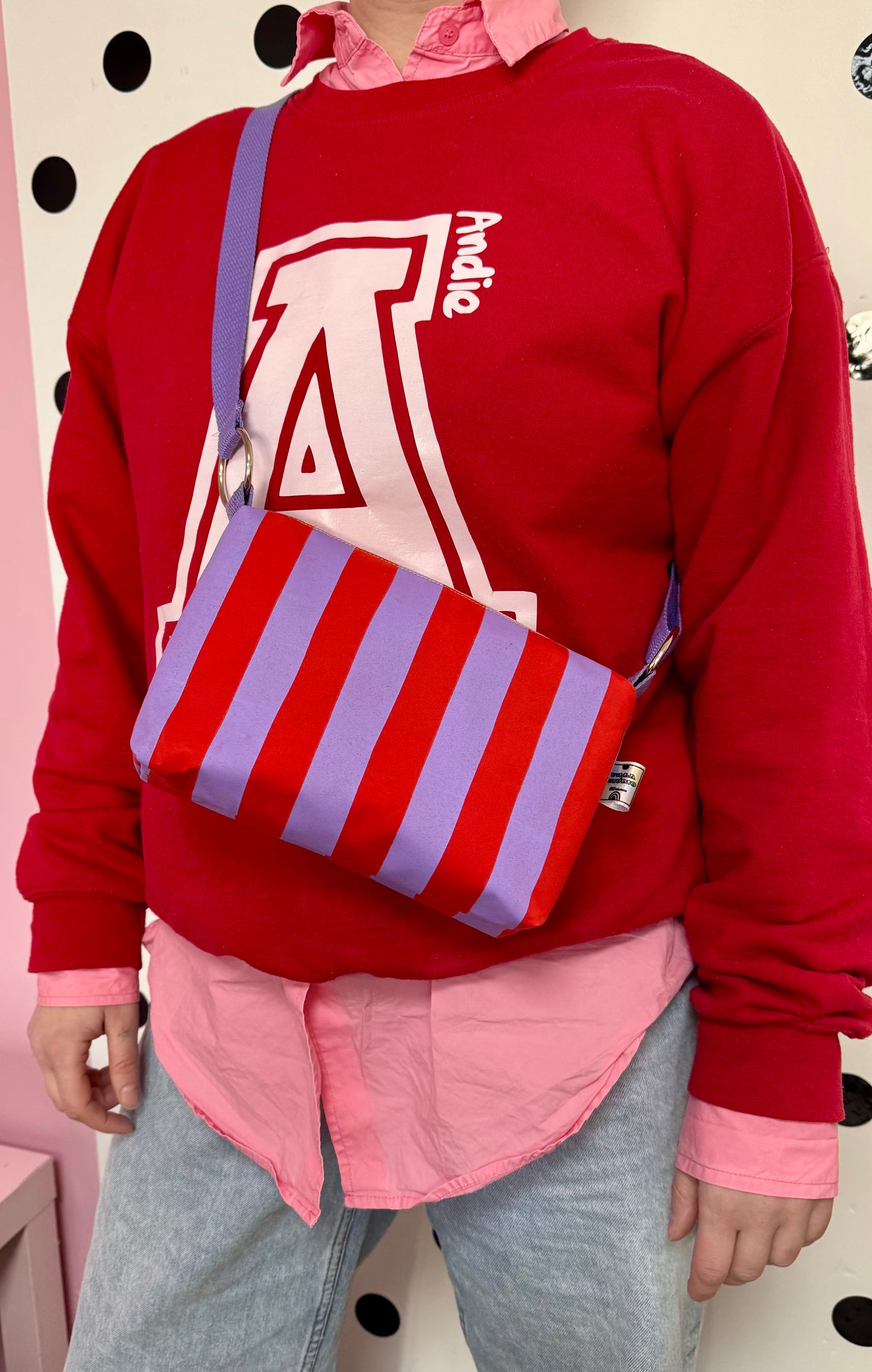 Crossbody Bag | Adjustable Waxed Cotton Bag |Stripy Pattern Bag