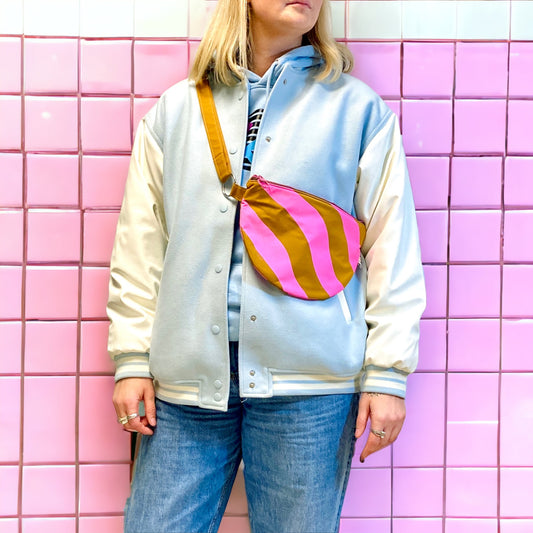 Wavy Print Crossbody Bag | Semi-Circle Crossbody Bag | Adjustable Waxed Cotton