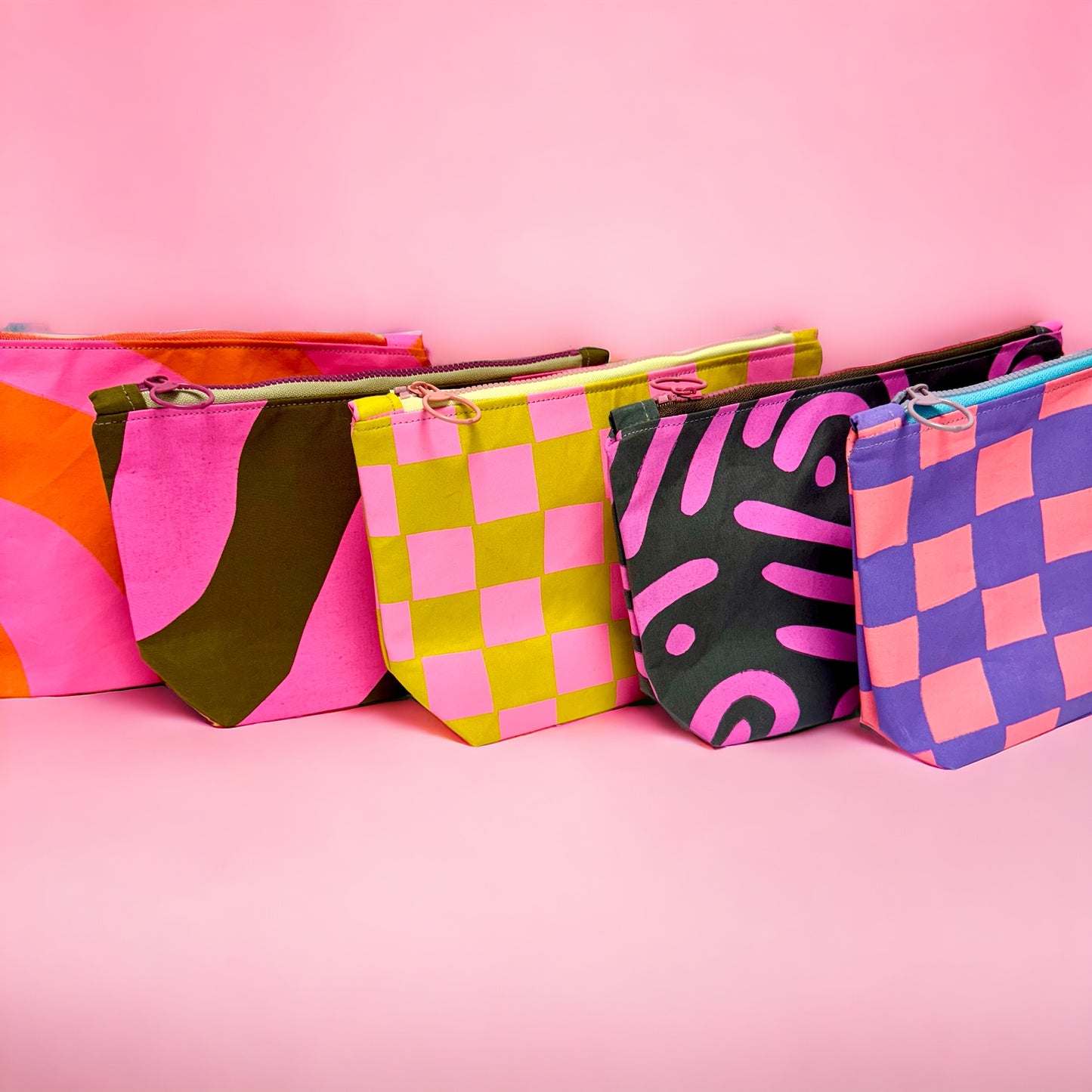 Handprinted Waxed Cotton Small Cosmetic Bag | Eco-Friendly Beauty Organiser for Travel and Daily Use