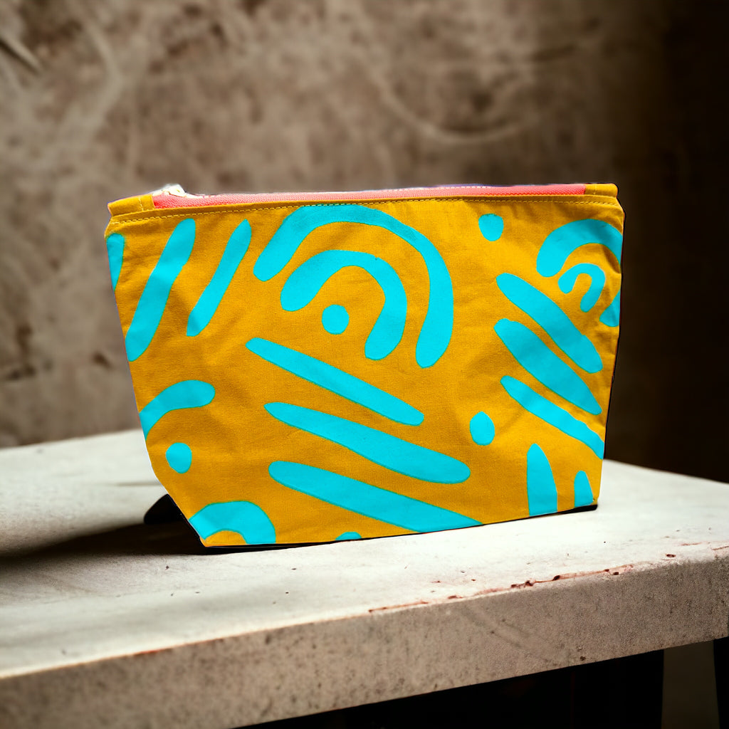 Abstract Print Waxed Cotton Cosmetic Bag | Eco-Friendly Beauty Organiser for Travel and Daily Use