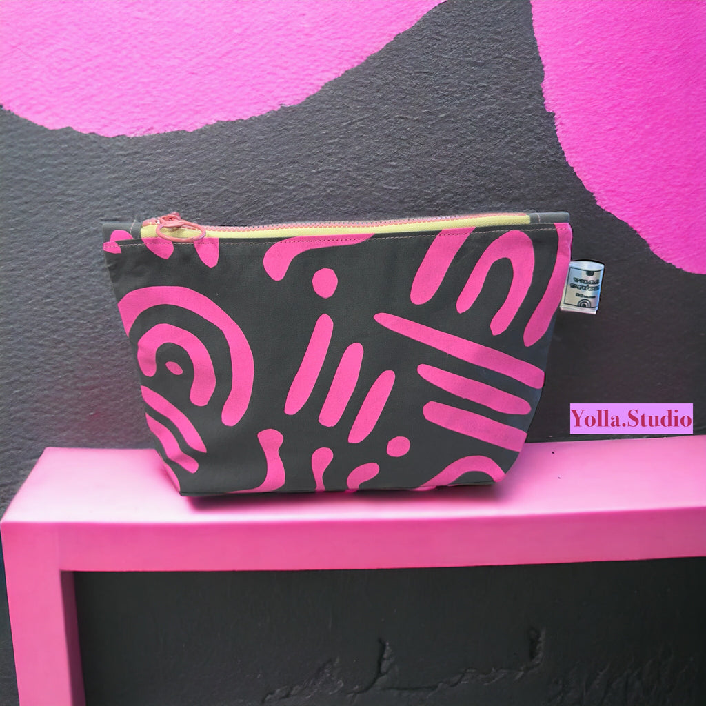 Abstract Print Waxed Cotton Cosmetic Bag | Eco-Friendly Beauty Organiser for Travel and Daily Use