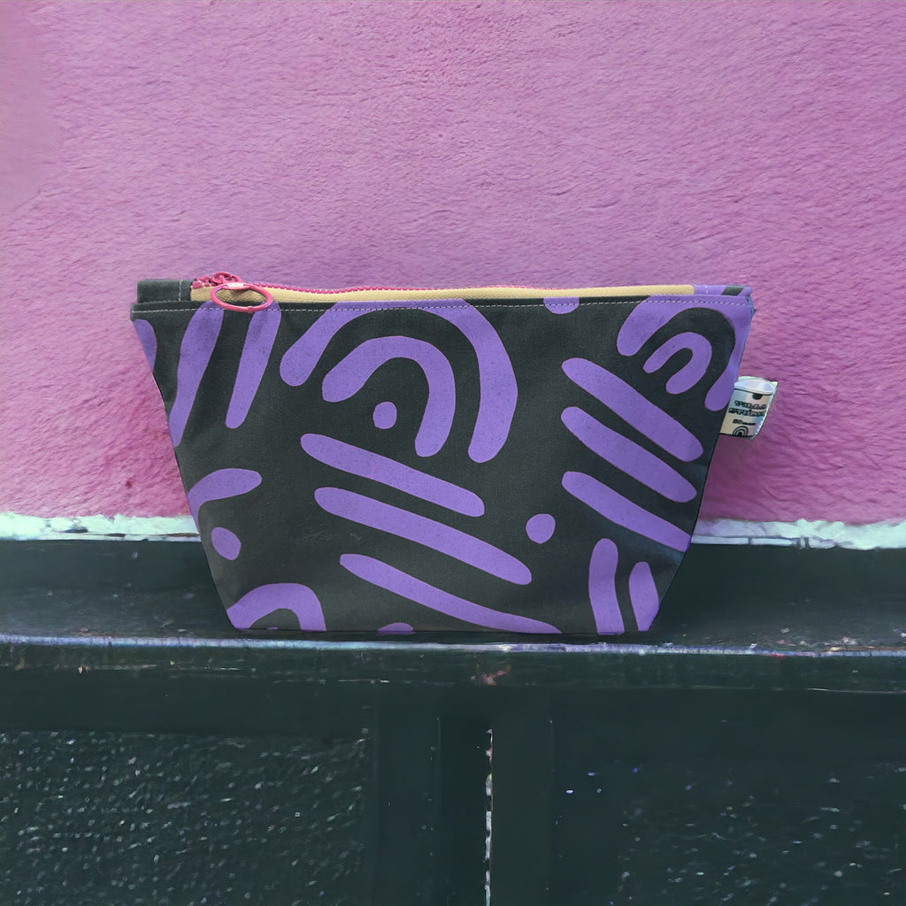 Abstract Print Waxed Cotton Cosmetic Bag | Eco-Friendly Beauty Organiser for Travel and Daily Use