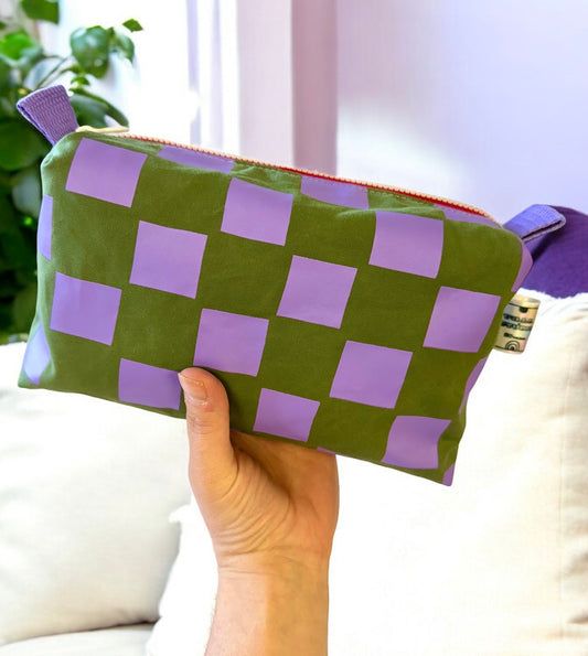 Versatile Boxy Pouch for Travel & Accessories | Travel Bag | Checkered Print Pouch