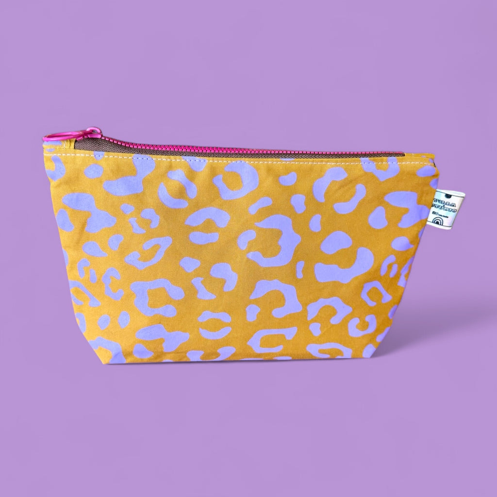 Leopard Print Waxed Cotton Cosmetic Bag | Eco-Friendly Beauty Organiser for Travel and Daily Use