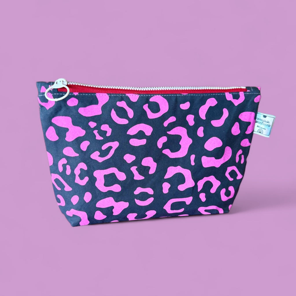 Leopard Print Waxed Cotton Cosmetic Bag | Eco-Friendly Beauty Organiser for Travel and Daily Use