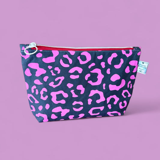 Leopard Print Waxed Cotton Small Cosmetic Bag | Eco-Friendly Beauty Organiser for Travel and Daily Use