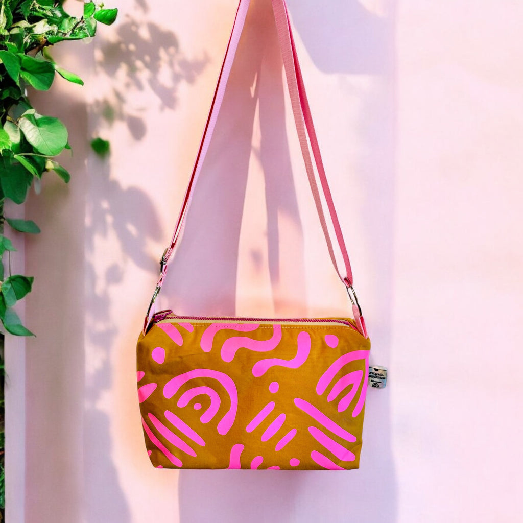 Boxy Crossbody Bag | Adjustable Waxed Cotton Bag | Abstract Pattern Bag