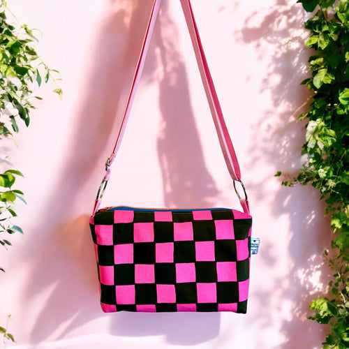 Checkered Pattern Bag | Boxy Crossbody Bag | Adjustable Waxed Cotton Bag