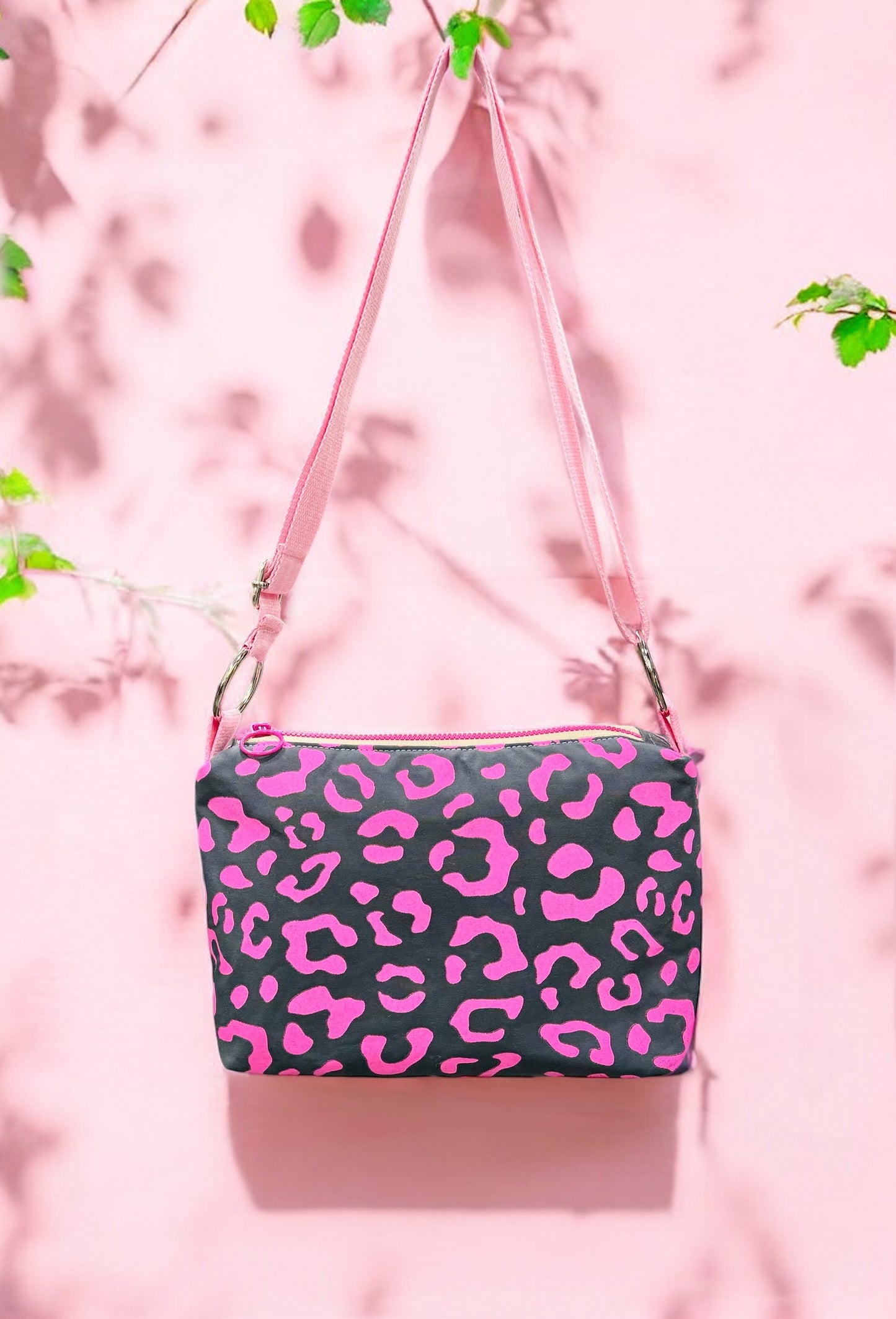 Leopard Print Bag | Boxy Crossbody Bag | Adjustable Waxed Cotton Bag | Leopard Print Bag