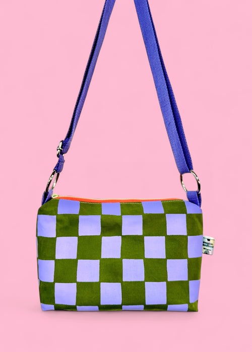 Checkered Pattern Bag | Boxy Crossbody Bag | Adjustable Waxed Cotton Bag