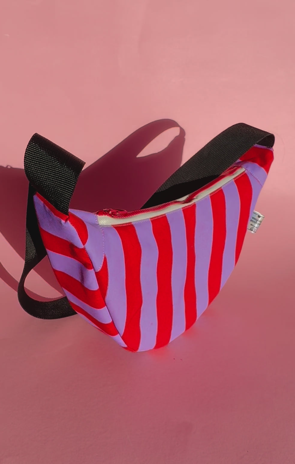 Purple and Red Sling Bag | Crossbody Bag | Adjustable Waxed Cotton Bag |Stripy Pattern Bag