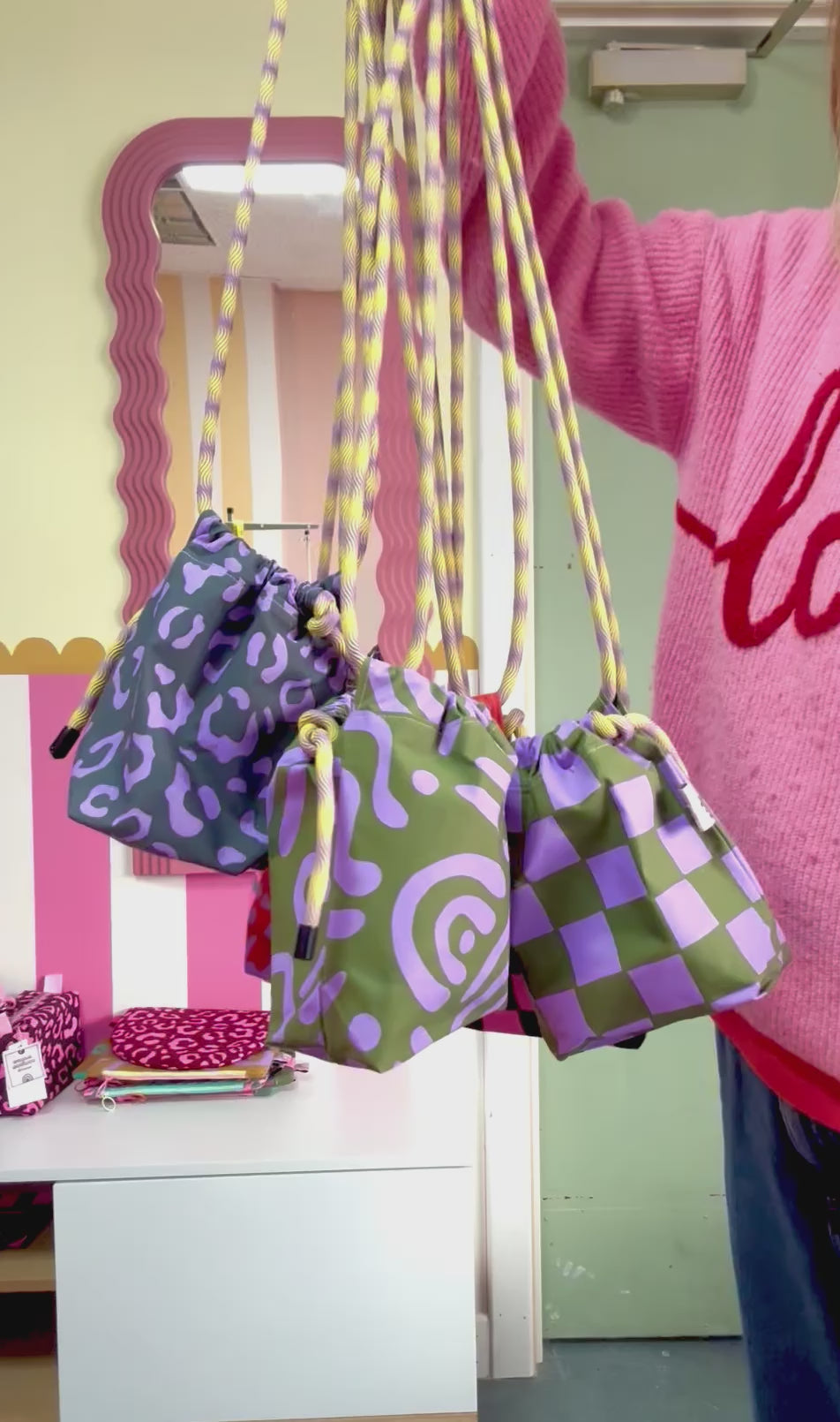 Mini Drawstring Crossbody - Funky Waxed Cotton Bag for Festivals & Dog Walks Leopard Print