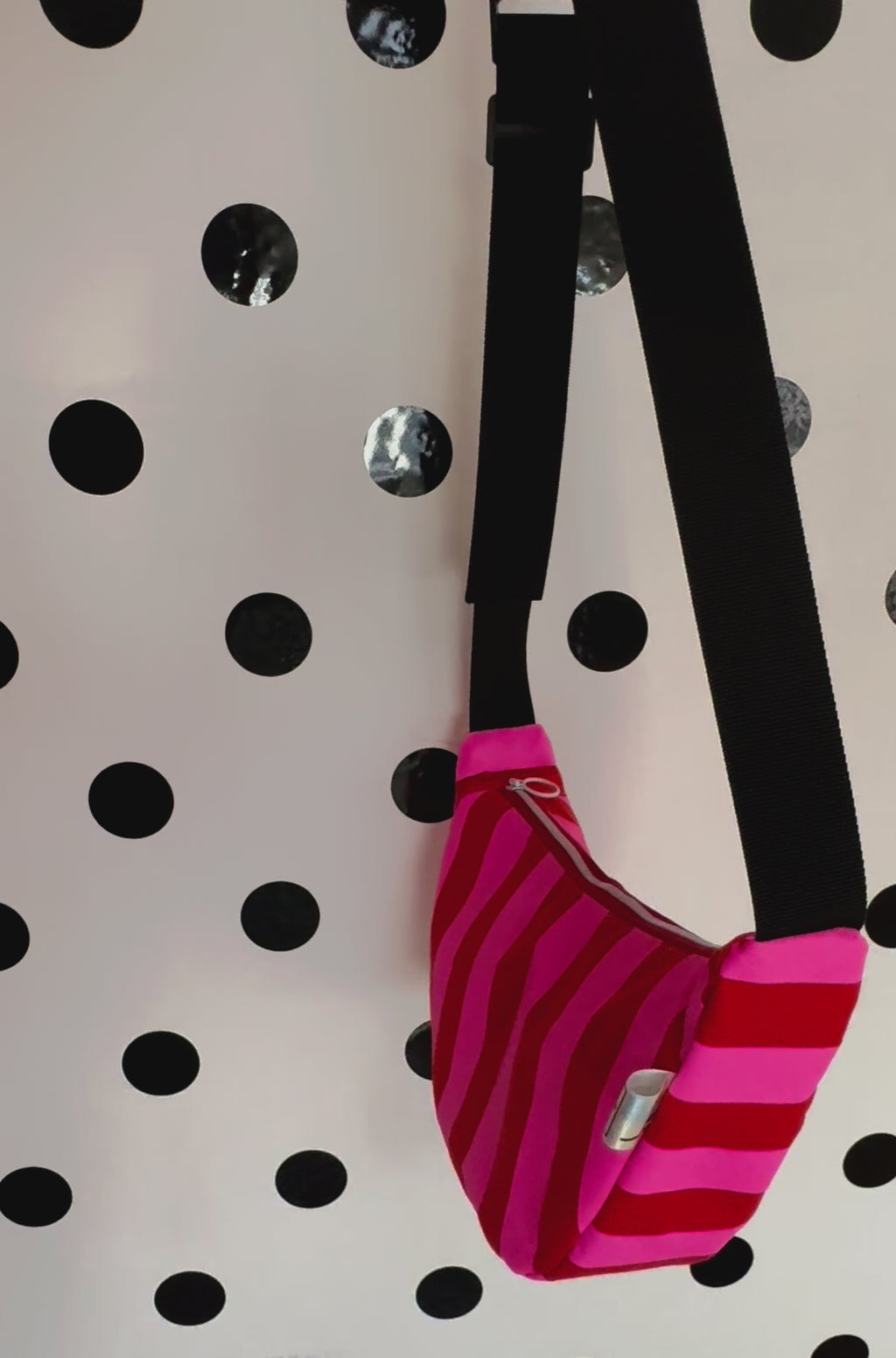 Pink and Red Sling Bag | Crossbody Bag | Adjustable Waxed Cotton Bag |Stripy Pattern Bag